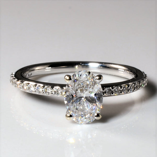 Oval GIA Diamond Engagement Ring with Pave Band | 1.11ctw VS1 D | SZ 6.5 |