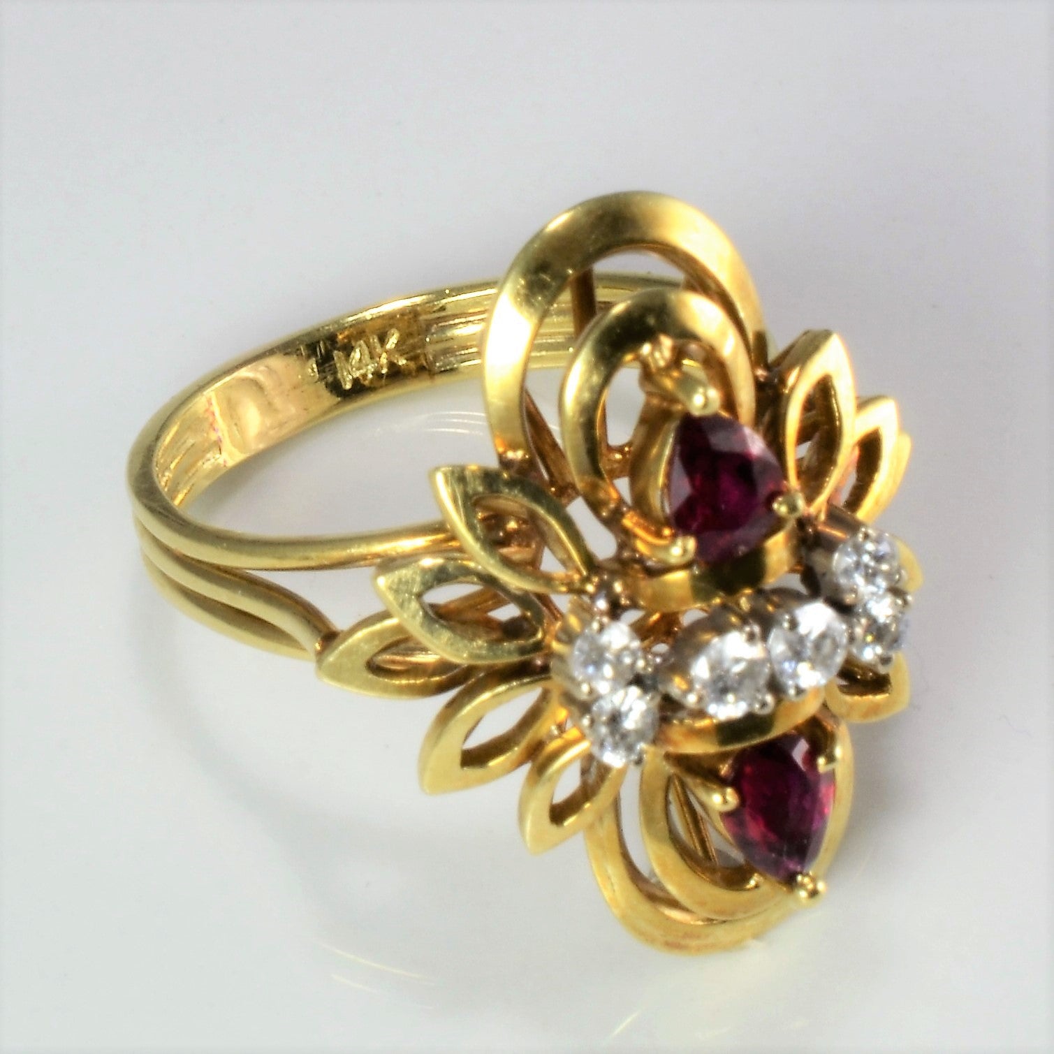 Filigree Floral Inspired Ruby & Diamond Ladies Ring | 0.20 ctw, SZ 7.5 |