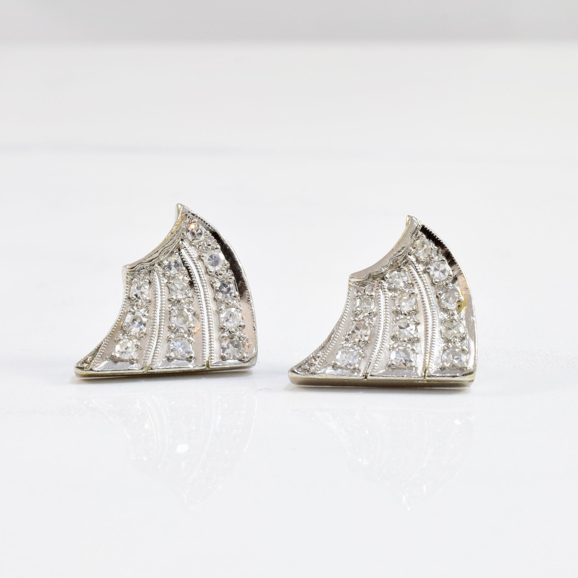 Diamond Milgrain Shield Stud Earrings | 0.36 ctw |