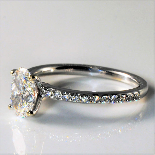 Oval GIA Diamond Engagement Ring with Pave Band | 1.11ctw VS1 D | SZ 6.5 |