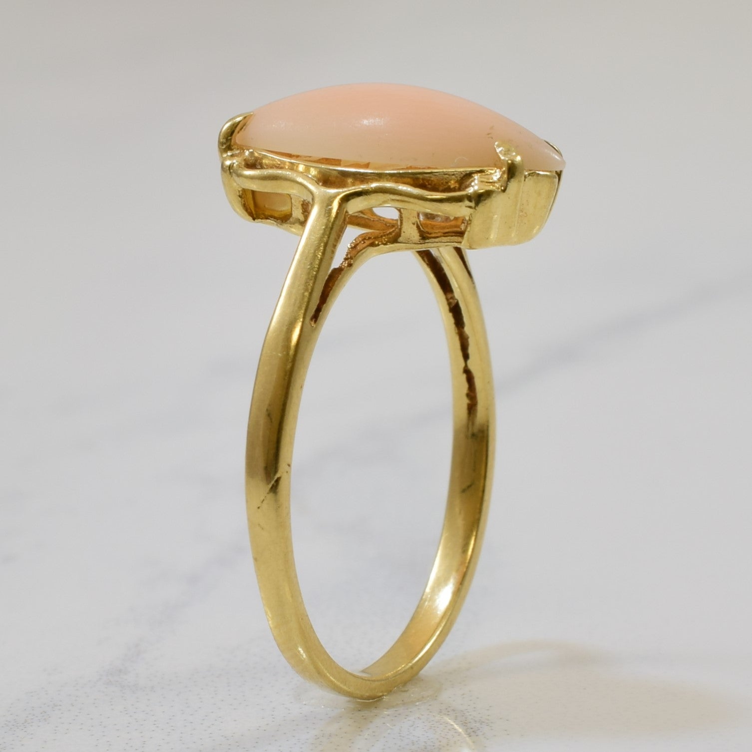 Coral Cabochon Navette Ring | 1.50ct | SZ 7 |