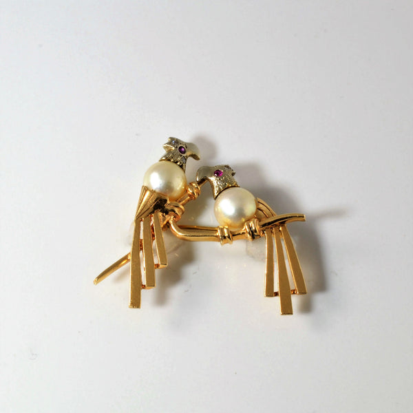 Two Birds Design Multi Gemstone Gold Brooch | 0.03ctw | 0.04ctw |