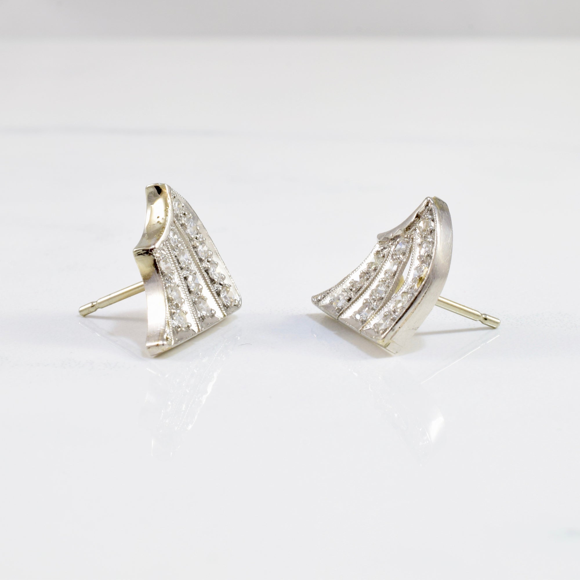 Diamond Milgrain Shield Stud Earrings | 0.36 ctw |