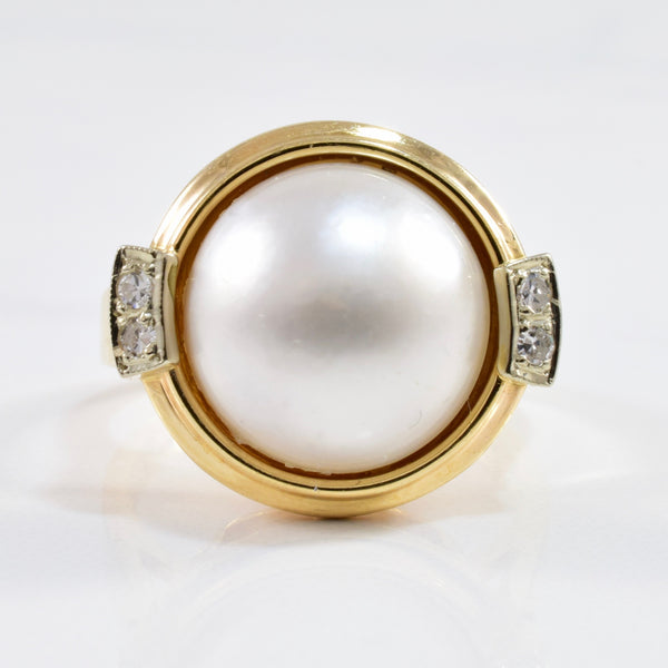 Bezel Set Pearl & Diamond Ring | 0.08ctw | SZ 8.25 |