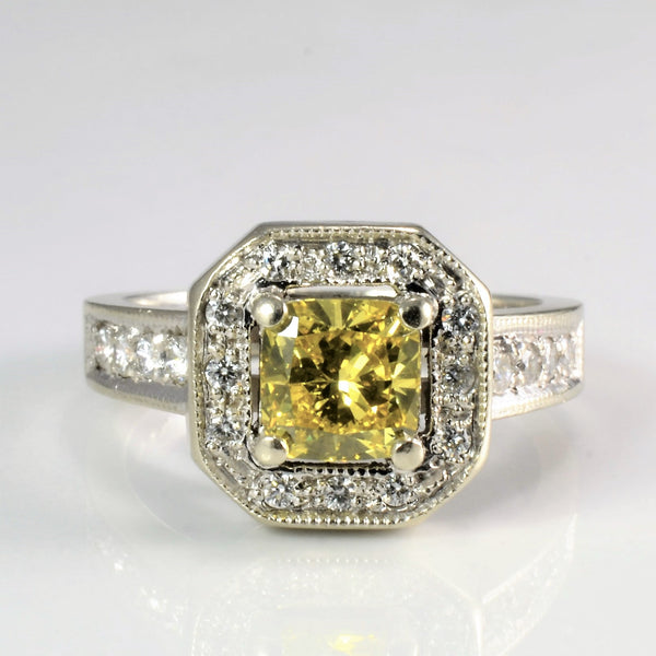 Yellow Diamond Halo Engagement Ring | 1.25 ctw, SZ 5.5 |