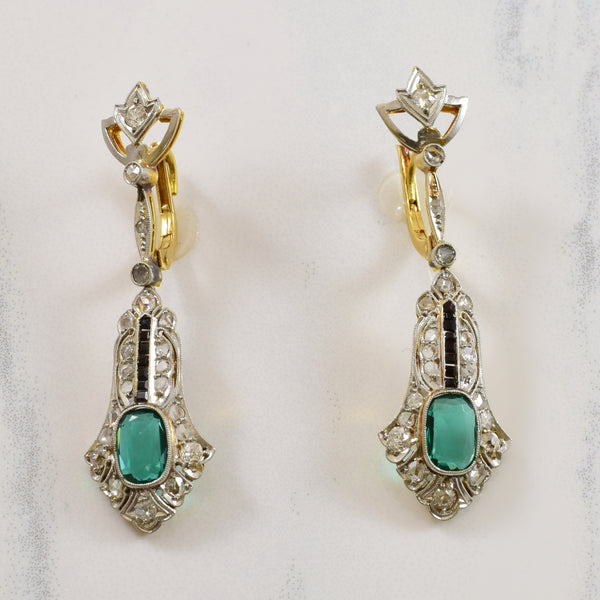 Art Deco Black Onyx & Diamond Drop Earrings | 1.30ctw, 0.50ctw |