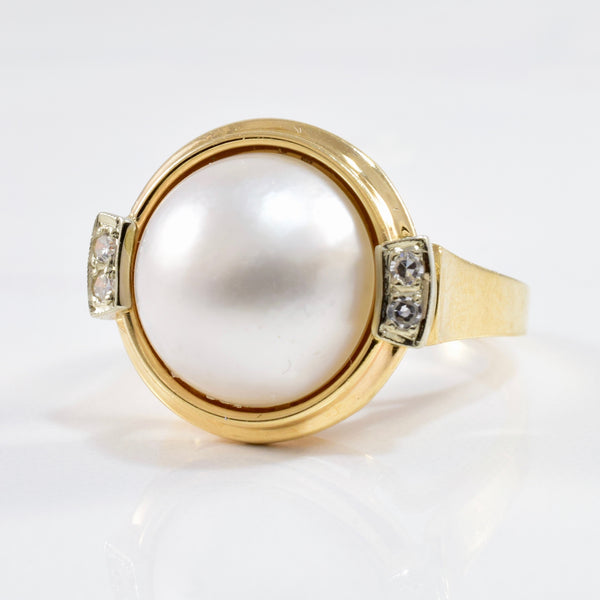 Bezel Set Pearl & Diamond Ring | 0.08ctw | SZ 8.25 |