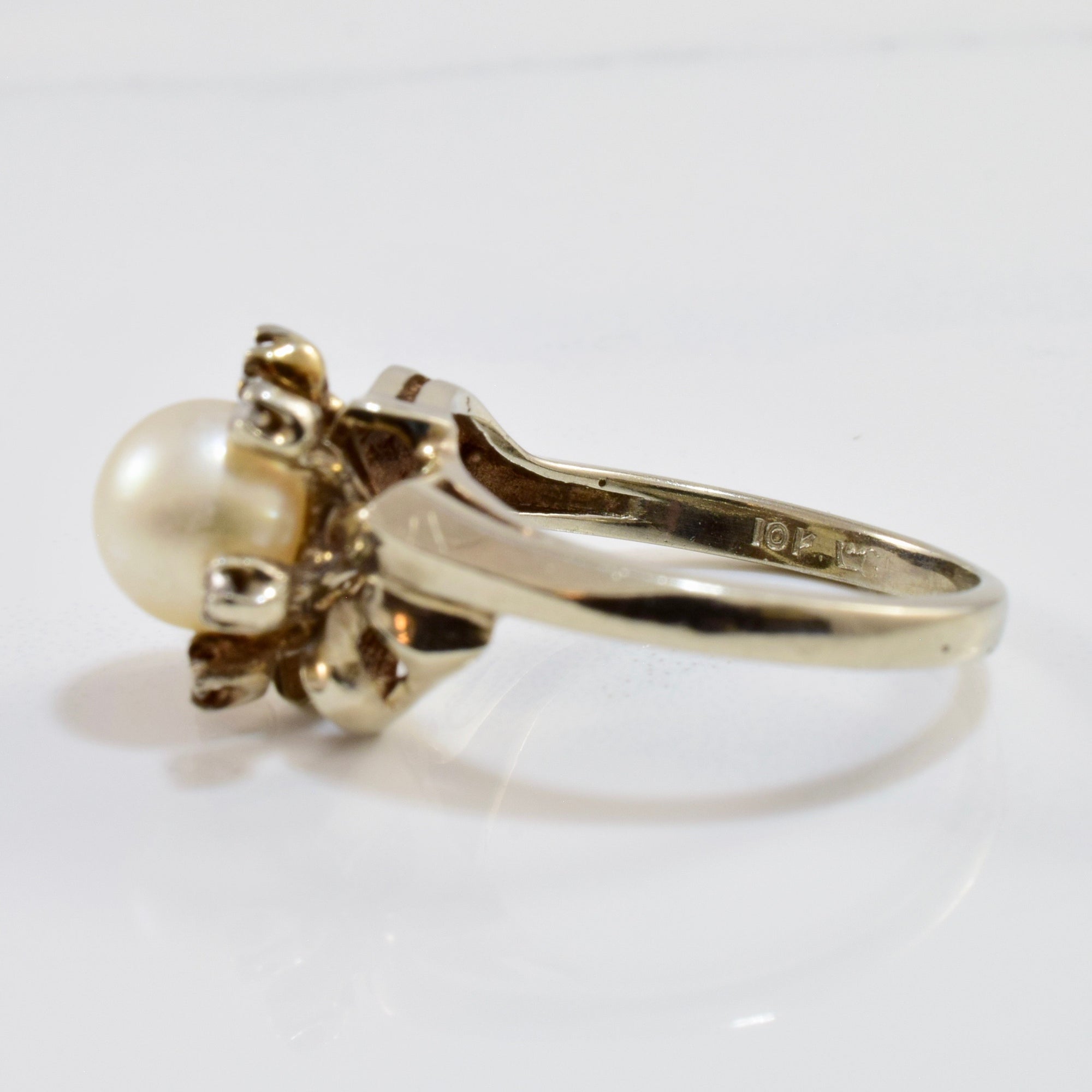 Pearl and Diamond Bypass Ring | 0.03 ctw SZ 6.75 |