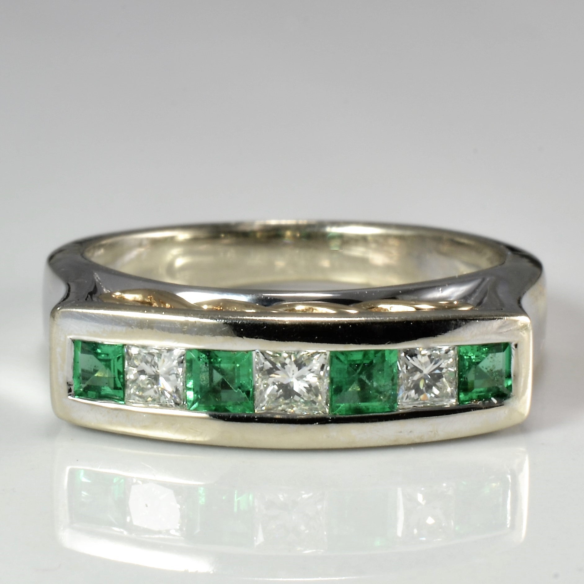 High Set Channel Emerald & Diamond Ring | 0.24 ctw, SZ 5.5 |