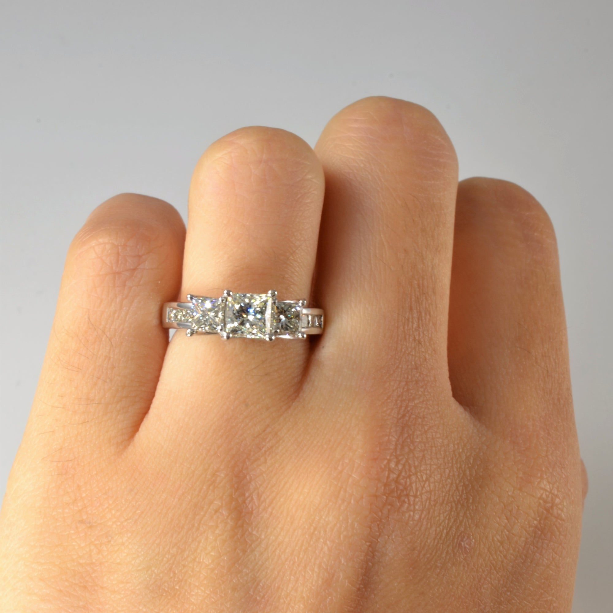 Three Stone Princess Diamond Engagement Ring | 1.39ctw | SZ 4.5 |