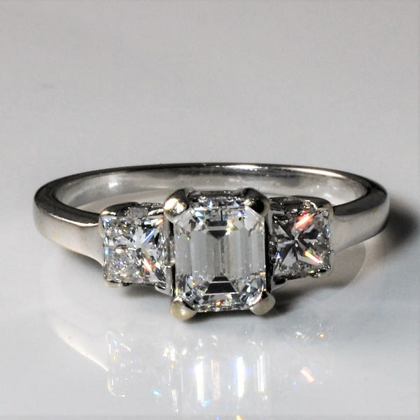 Three Stone Emerald & Princess Cut Canadian Diamond Ring | 1.35ctw | SZ 6 |