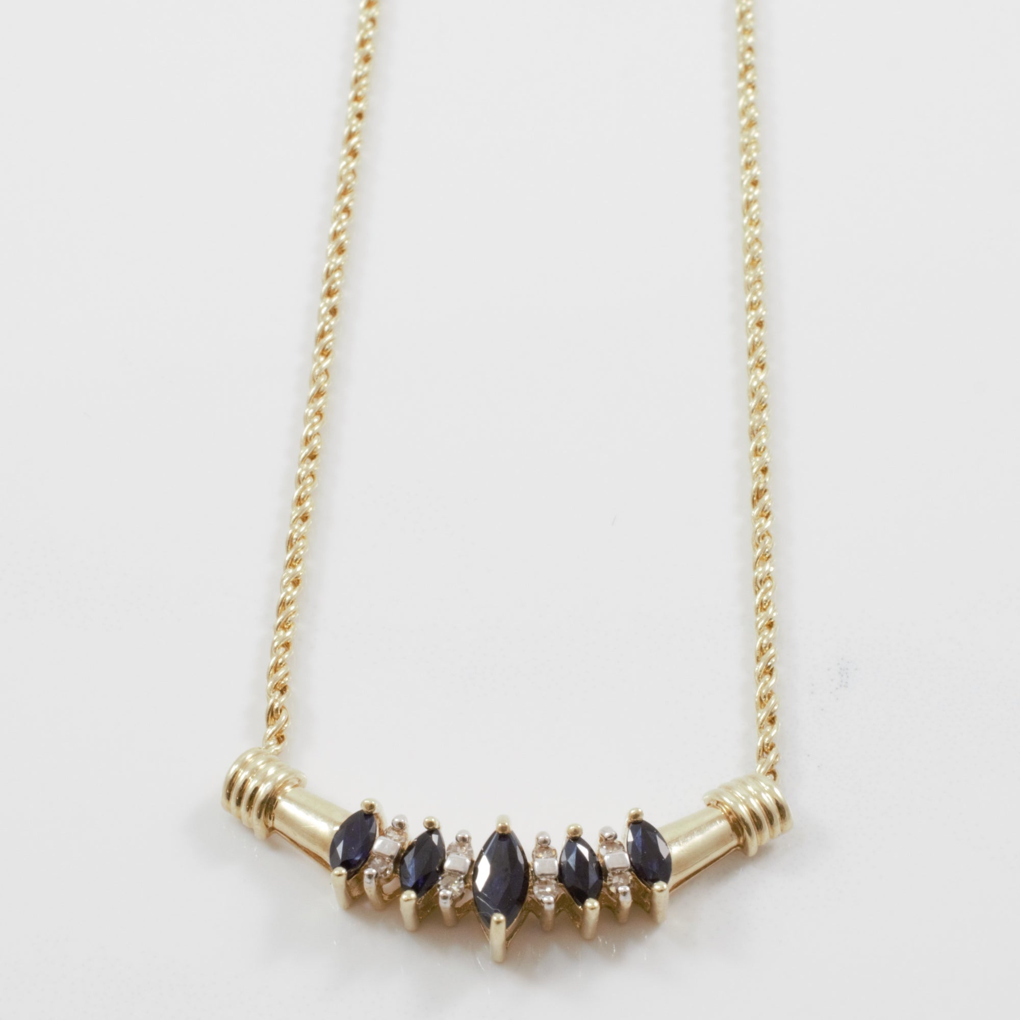 Marquise Sapphire & Diamond Necklace | 0.08ctw | 17