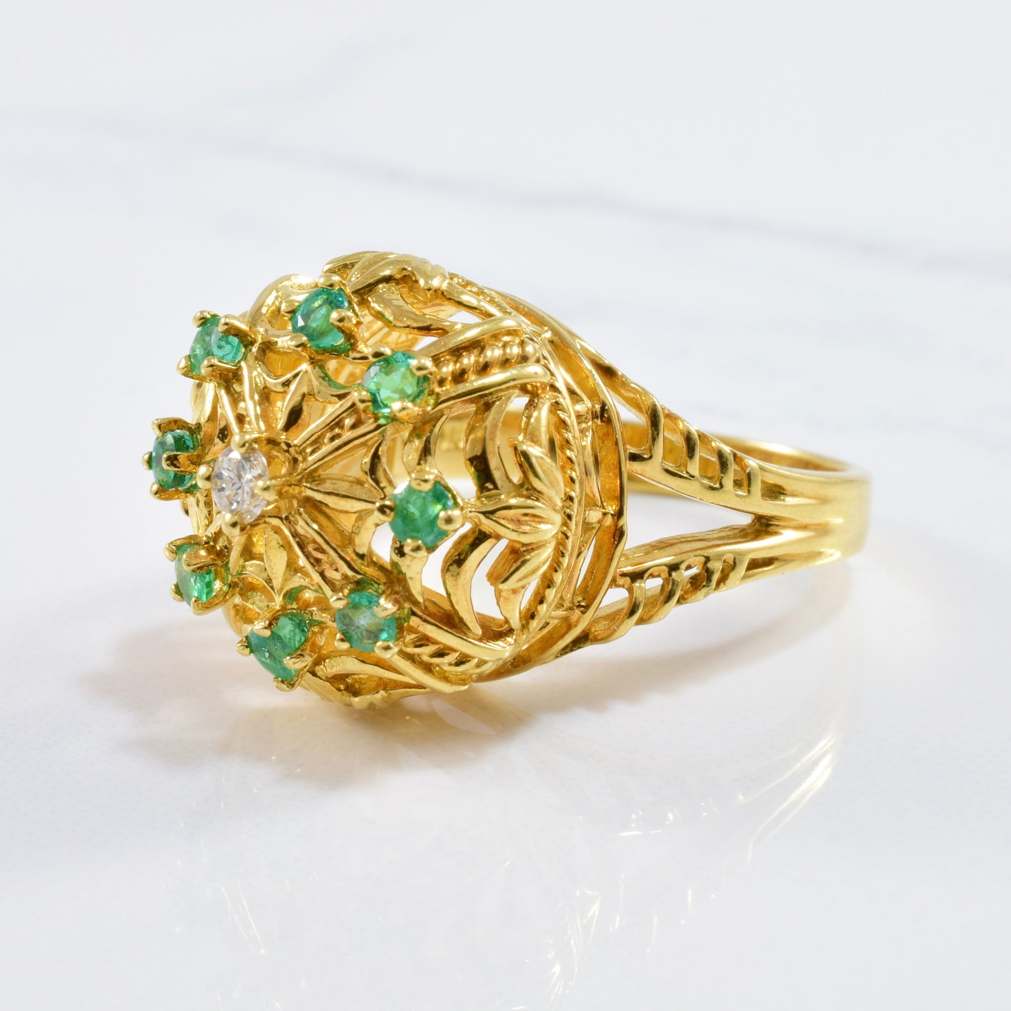 Emerald Crown Cocktail Ring | 0.08ctw, 0.40ctw | SZ 8.75 |