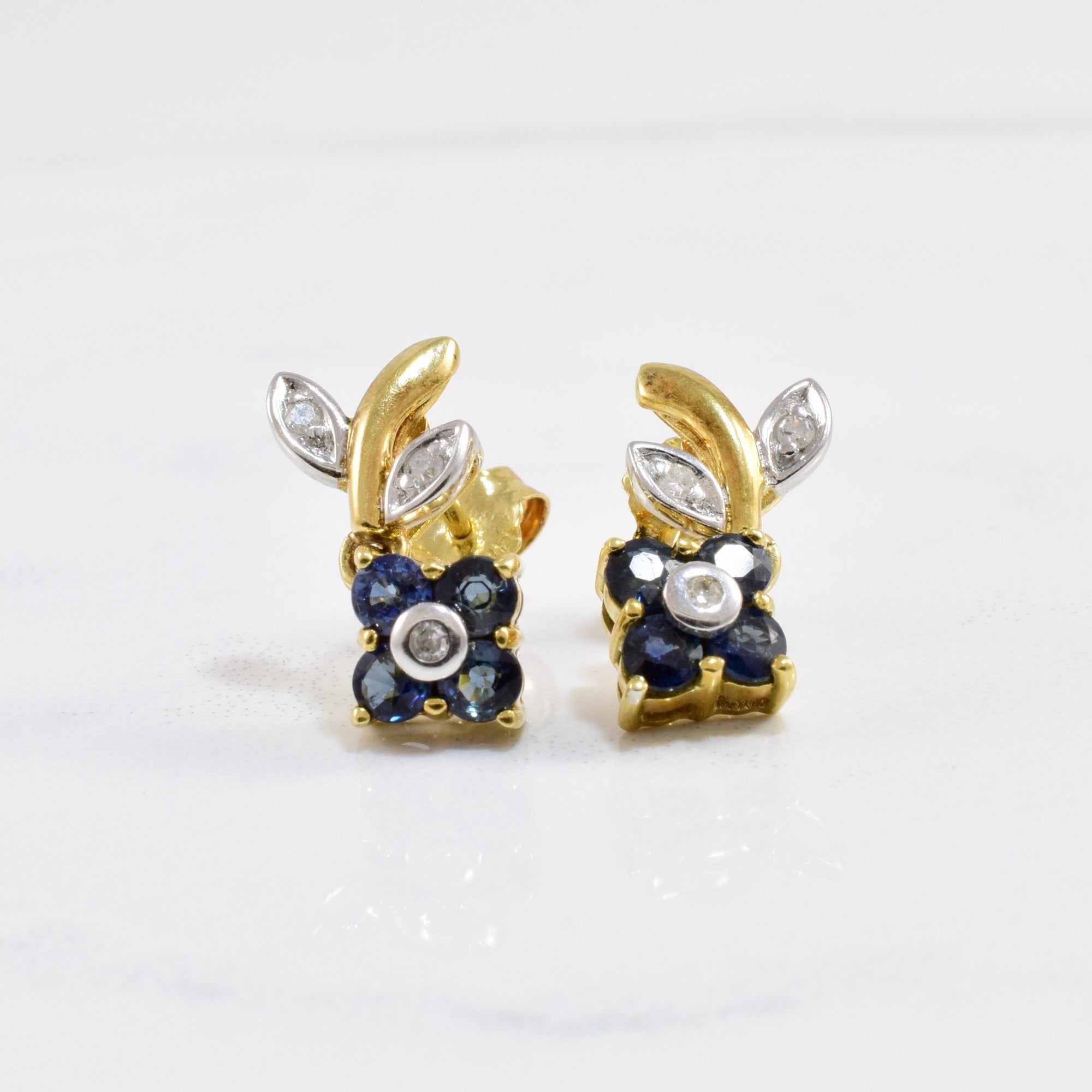 Floral Sapphire and Diamond Drop Earrings | 0.05 ctw |