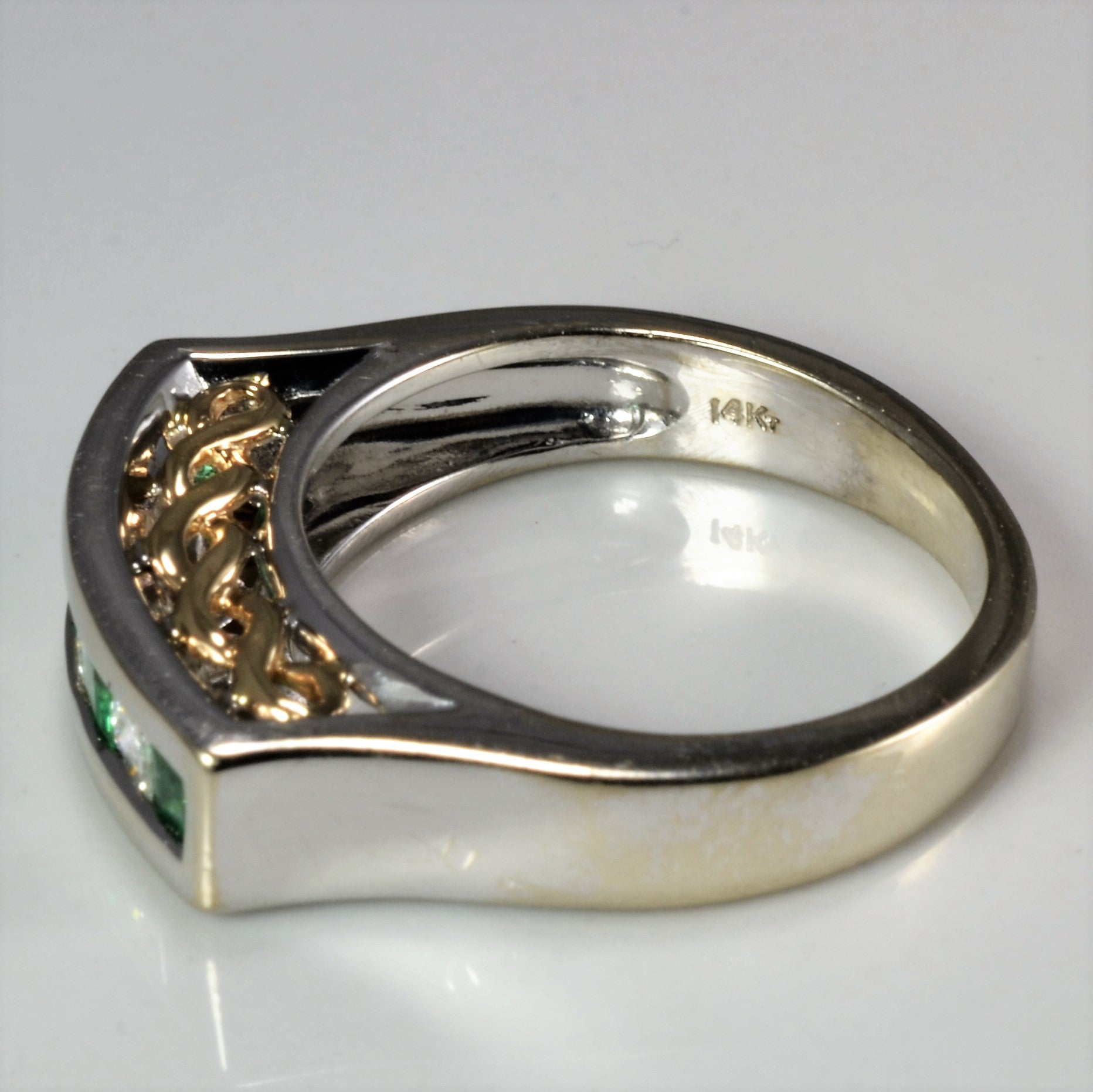 High Set Channel Emerald & Diamond Ring | 0.24 ctw, SZ 5.5 |