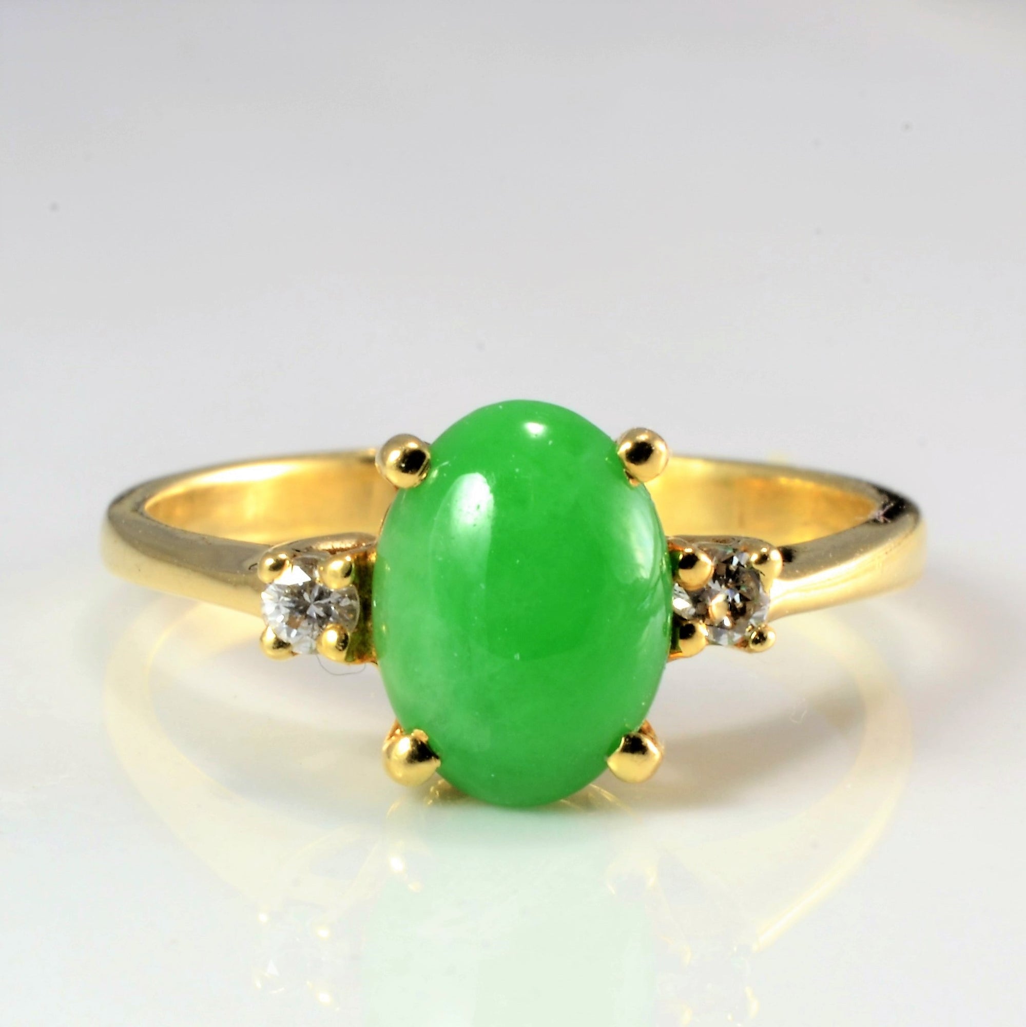 Three Stone Jade & Diamond Ring | 0.06 ctw, SZ 5.5 |