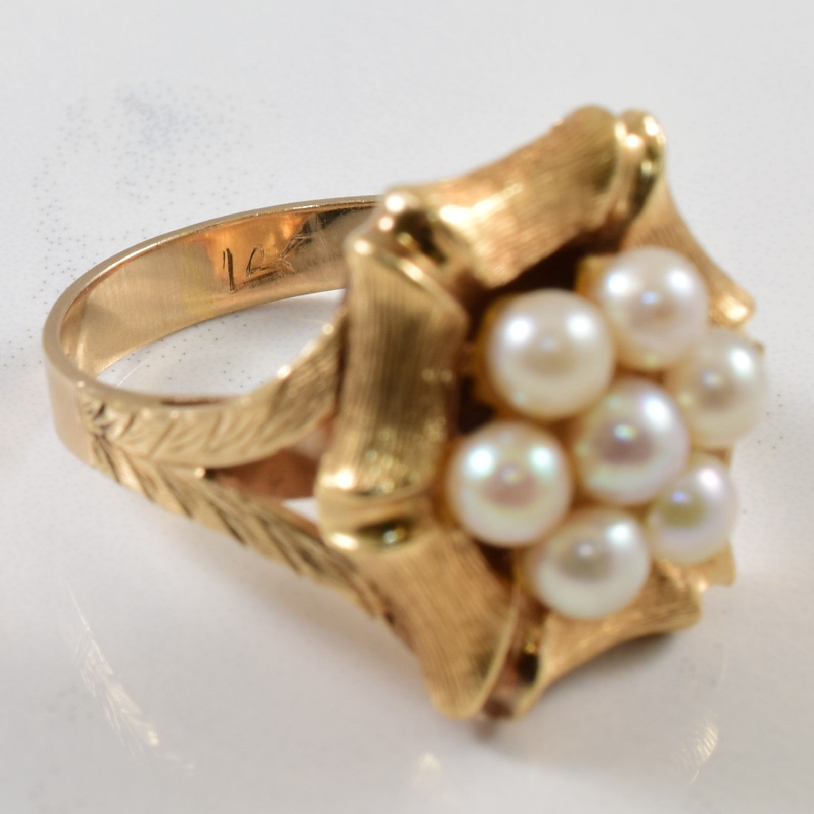 Bamboo Textured Cluster Pearl Ring | 2.80ctw | SZ 7.25 |
