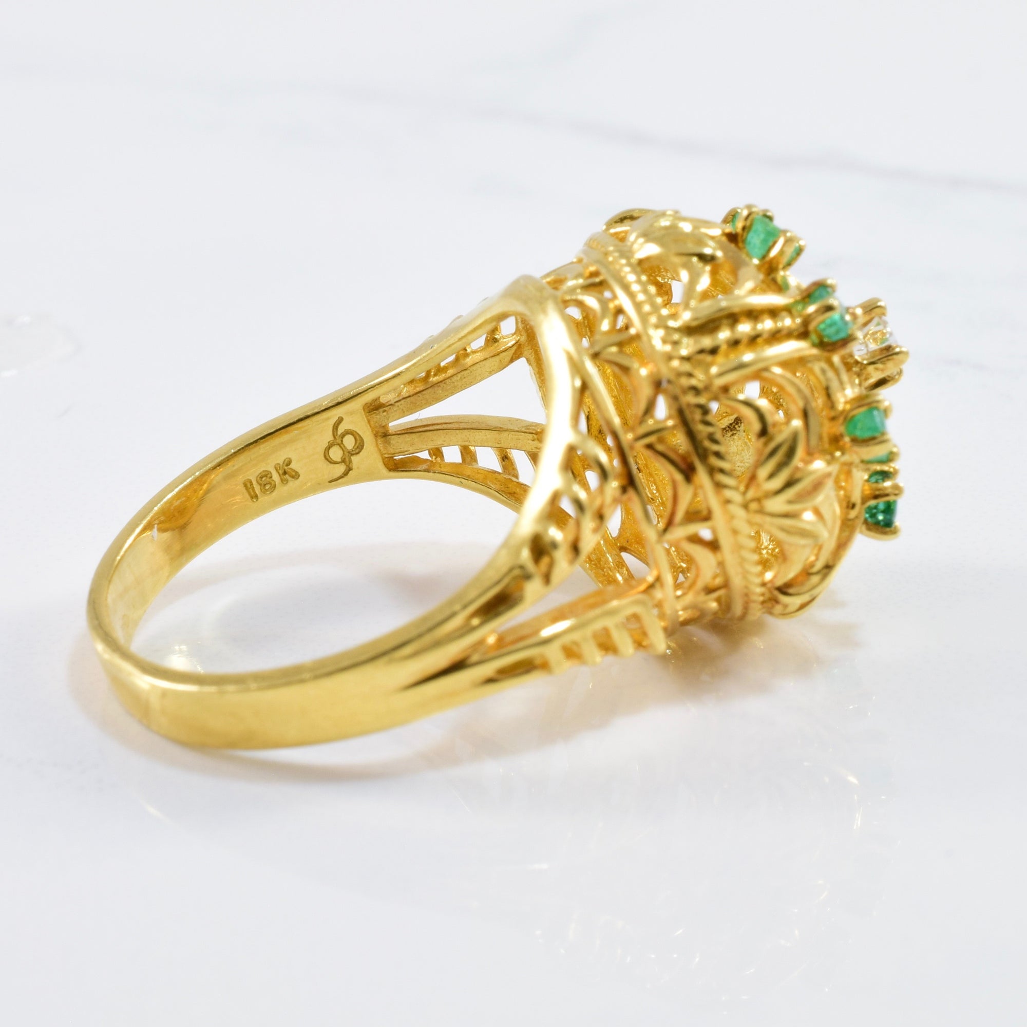 Emerald Crown Cocktail Ring | 0.08ctw, 0.40ctw | SZ 8.75 |