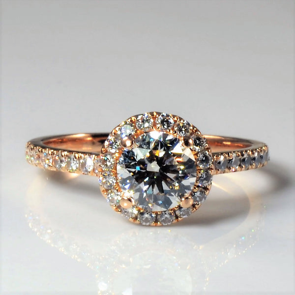 Rose Gold Halo Diamond Engagement Ring | 1.23ctw | SZ 6.5 |