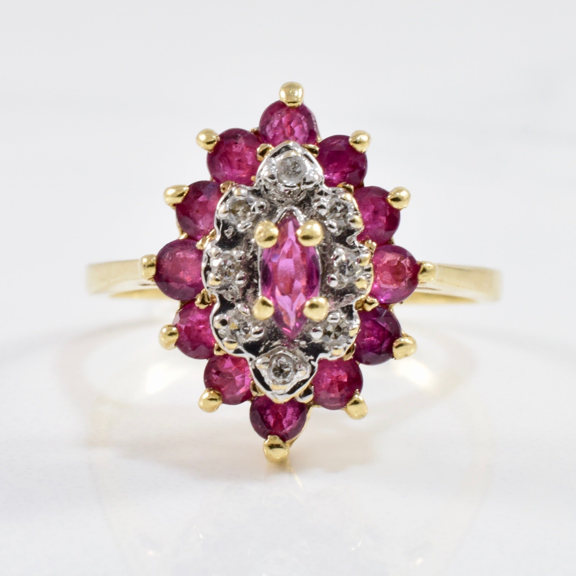 Marquise Shaped Ruby & Diamond Cluster Ring | 0.04ctw, 1.35ctw | SZ 7.25 |