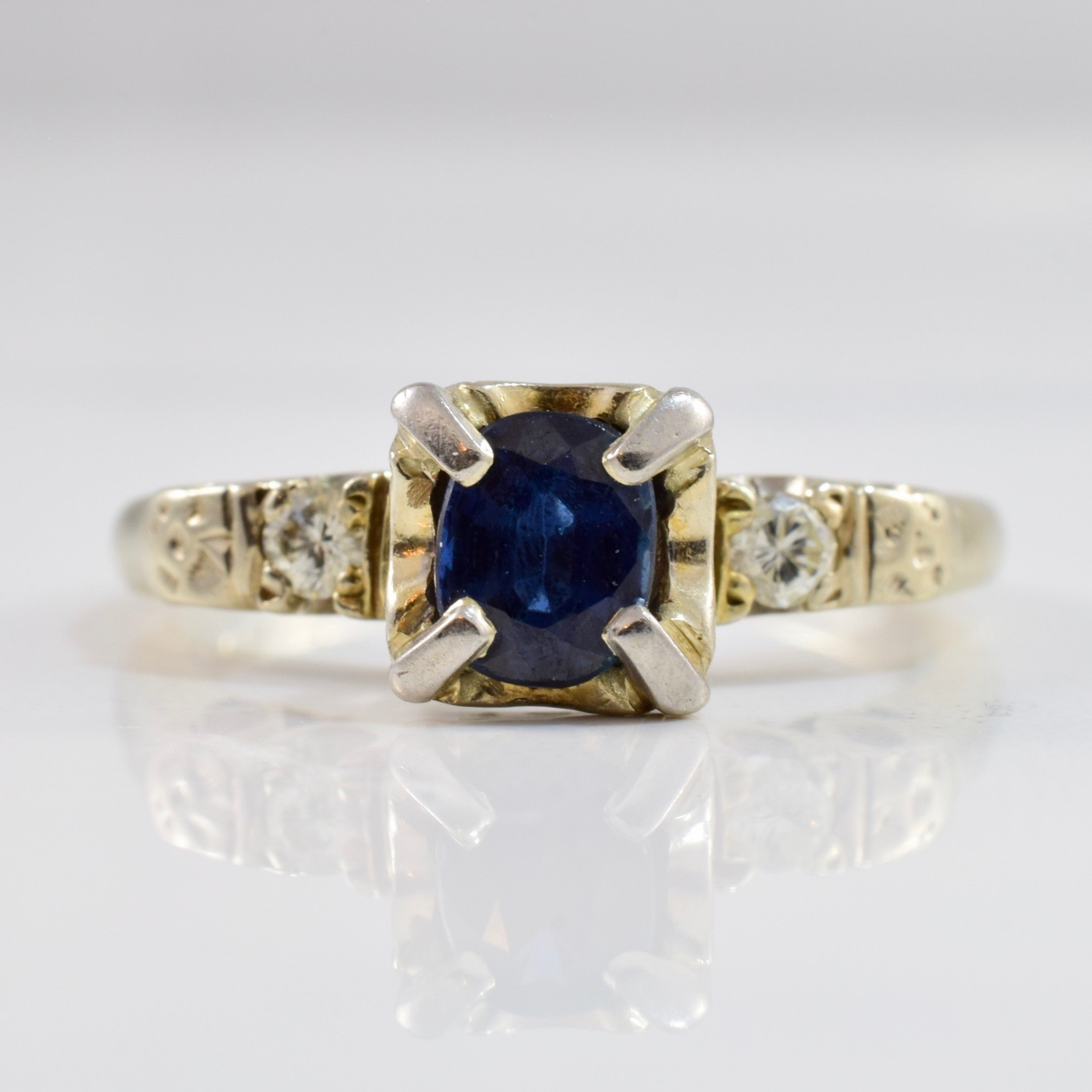 Retro Era Sapphire & Diamond Engagement Ring | 0.08 ctw SZ 5.75 |