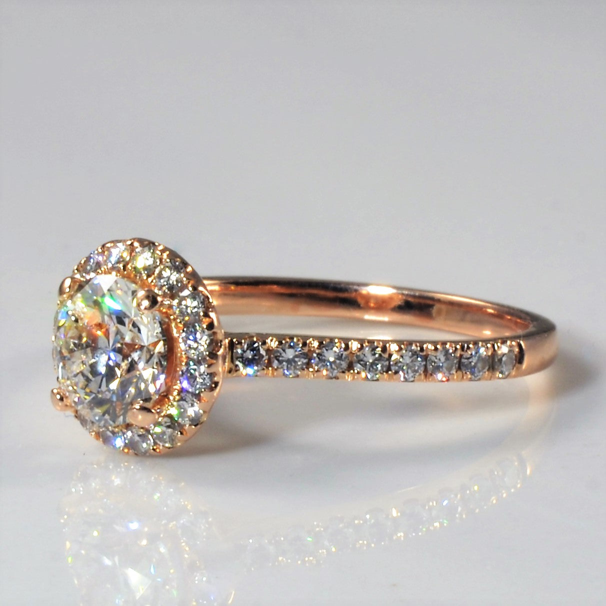 Rose Gold Halo Diamond Engagement Ring | 1.23ctw | SZ 6.5 |