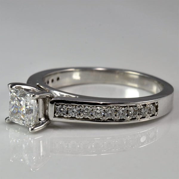 Princess Cut HRD Certified Diamond Engagement Ring With Accented Shank | 0.77 ctw SI2 F, SZ 5.75 |