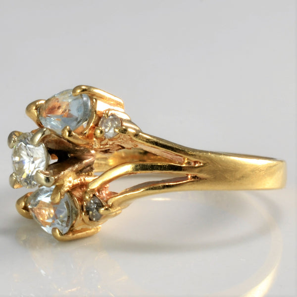 Offset Diamond & Aquamarine Petite Ring | 0.18ctw, 0.35ctw | SZ 1.5 |