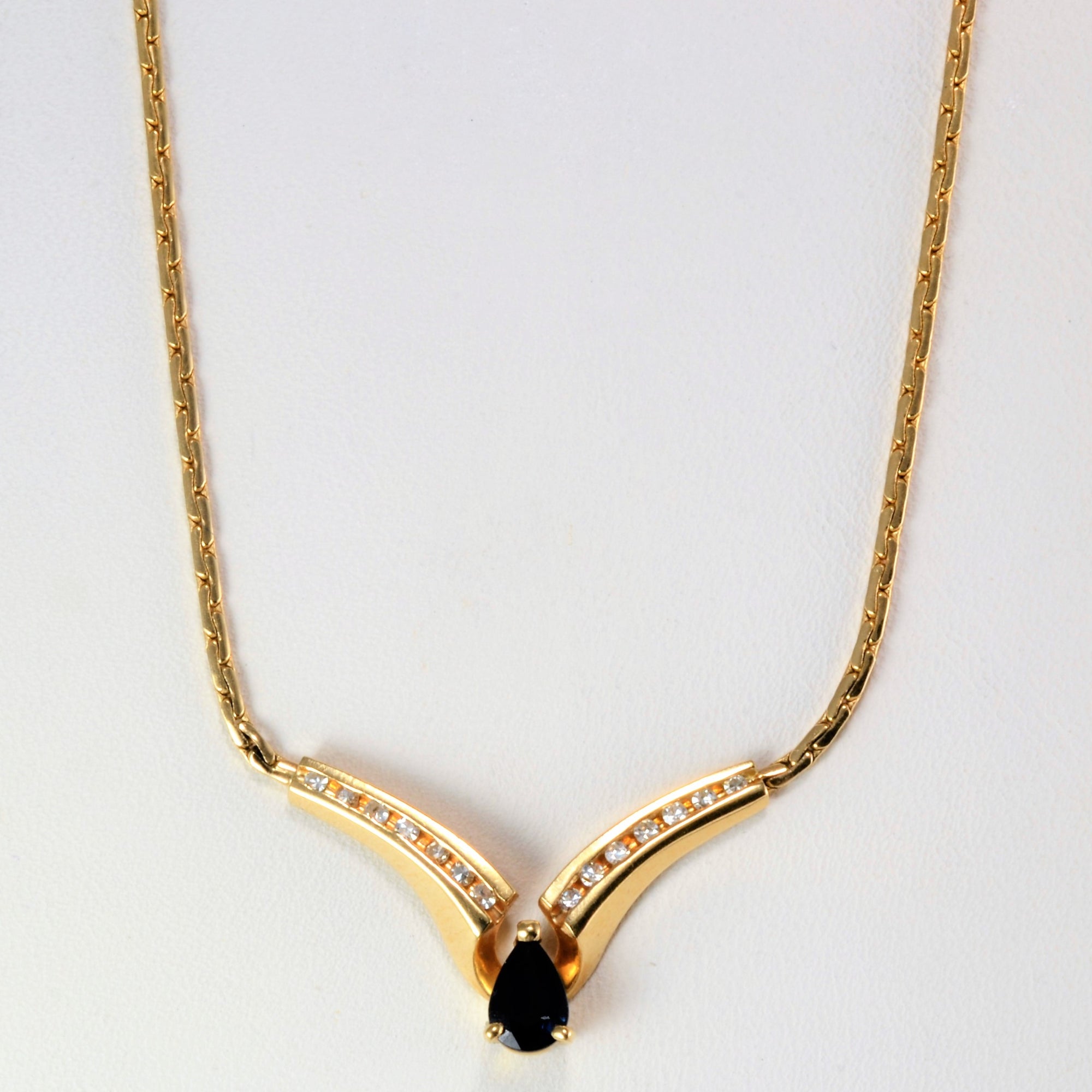 Solitaire Sapphire & Channel Diamond Necklace | 0.12 ctw, 16''|