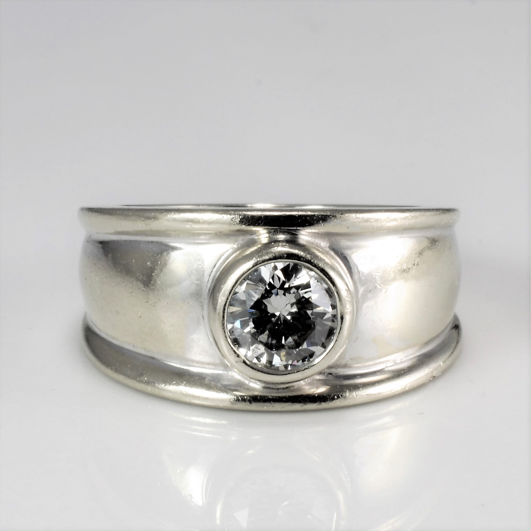 Bezel Set Solitaire Diamond Wide Ring | 0.73 ct, SZ 5.75 |