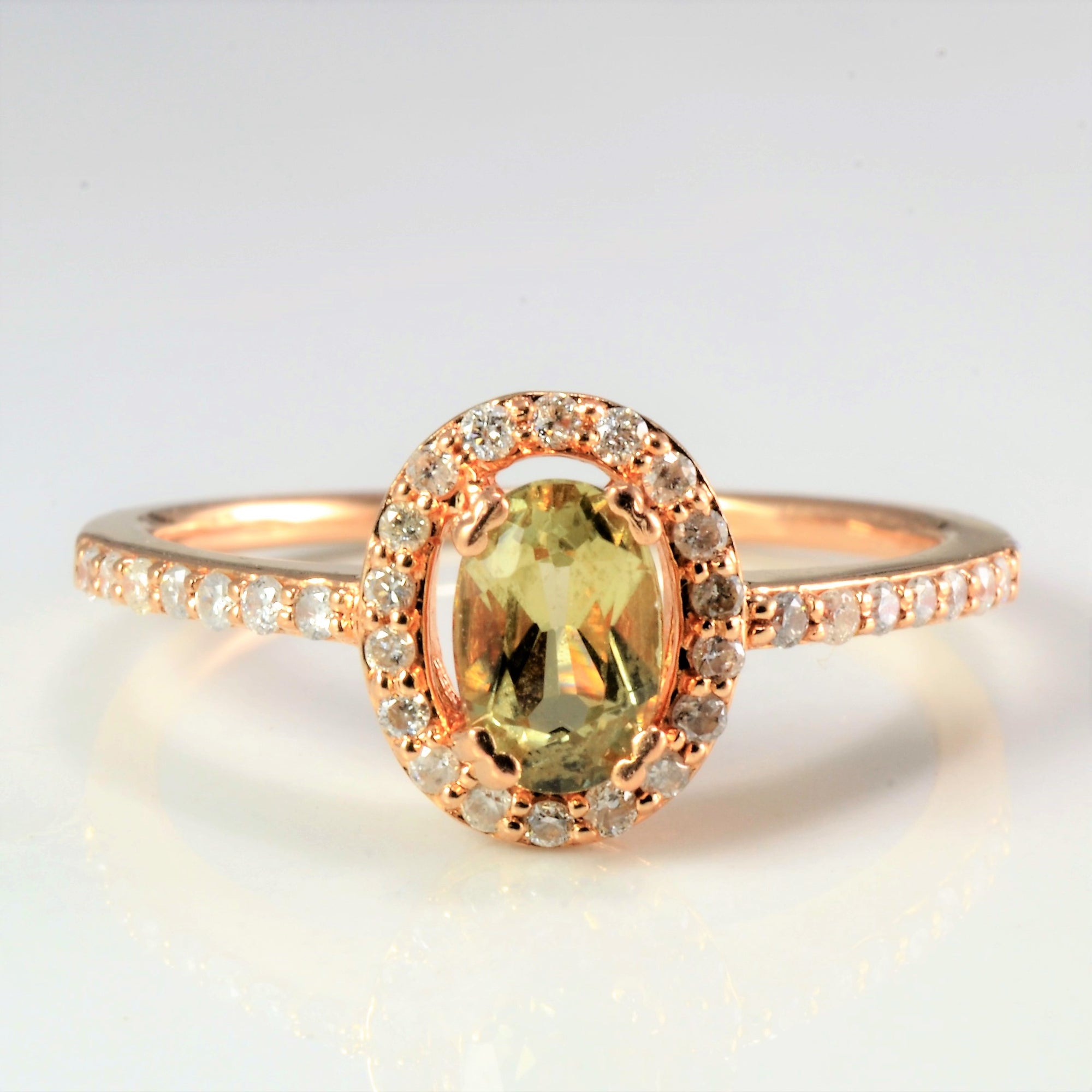 Halo Diamond & Green Amethyst Engagement Ring | 0.10 ctw, SZ 6.5 |
