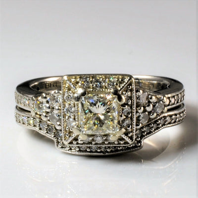 Soldered Milgrain Diamond Halo Wedding Set | 1.28ctw | SZ 7.25 |