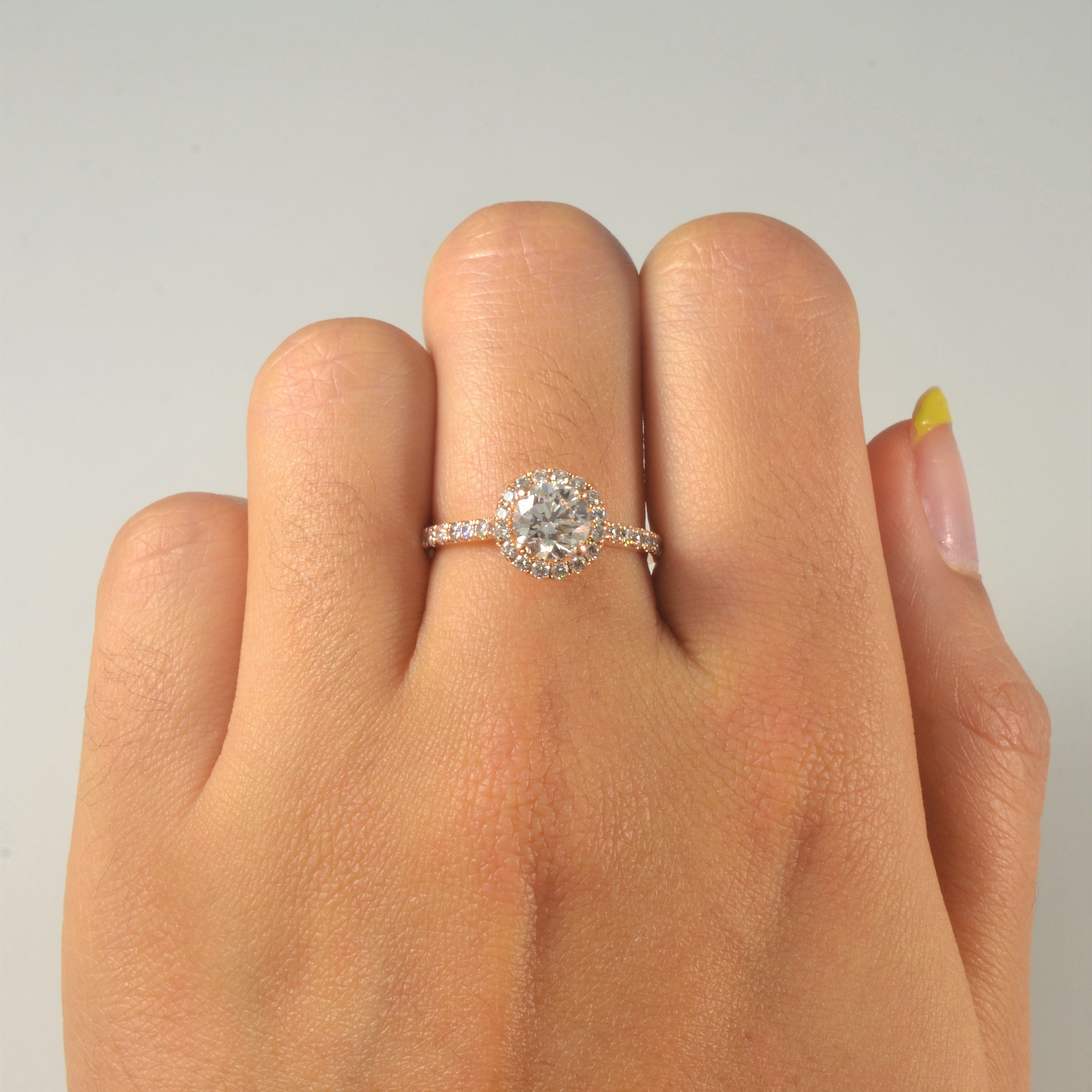 Rose Gold Halo Diamond Engagement Ring | 1.23ctw | SZ 6.5 |