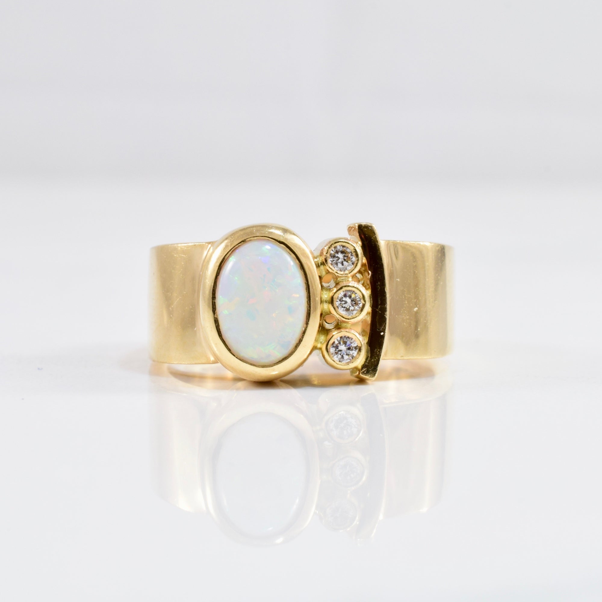 Bezel Set Opal & Diamond Ring | 0.03 ctw SZ 5.25 |
