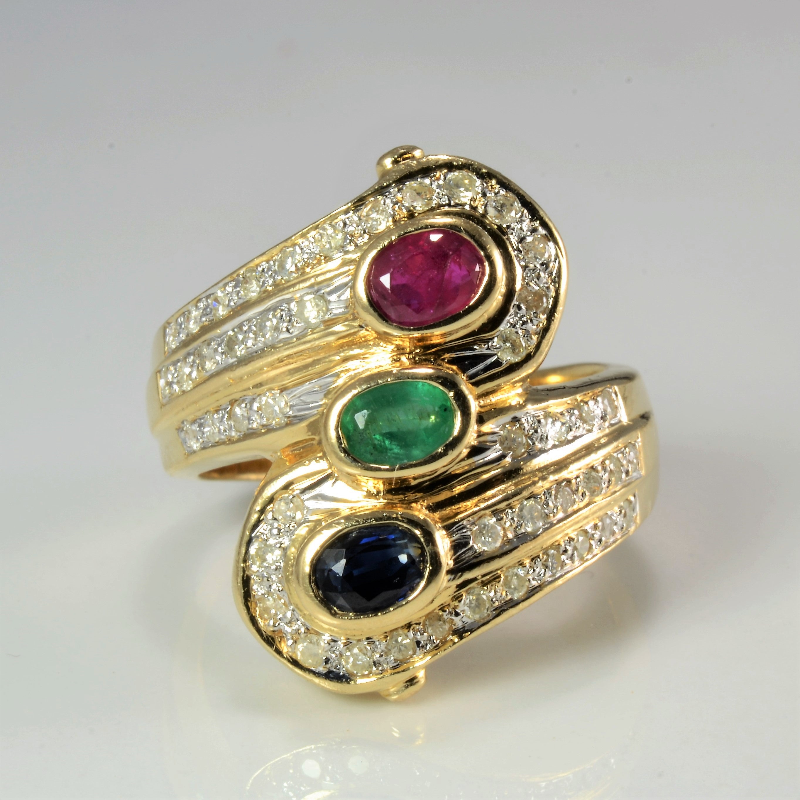 Bezel Set Multi Gem Wide Bypass Ring | 0.23 ctw, SZ 6.5 |