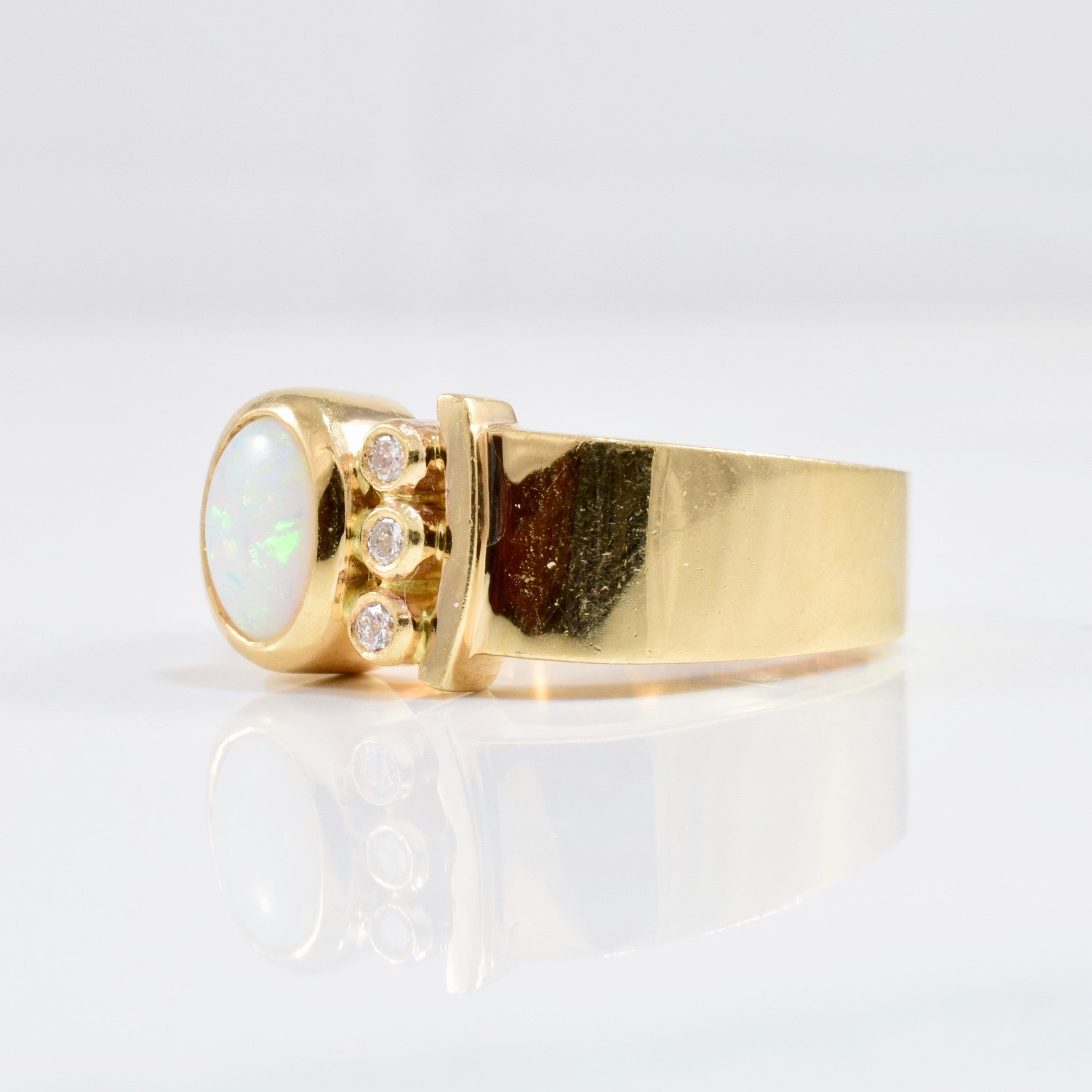 Bezel Set Opal & Diamond Ring | 0.03 ctw SZ 5.25 |