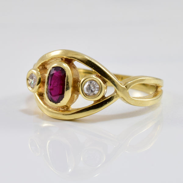 Bezel Set Ruby and Diamond Ring | 0.05 ctw SZ 4.75 |