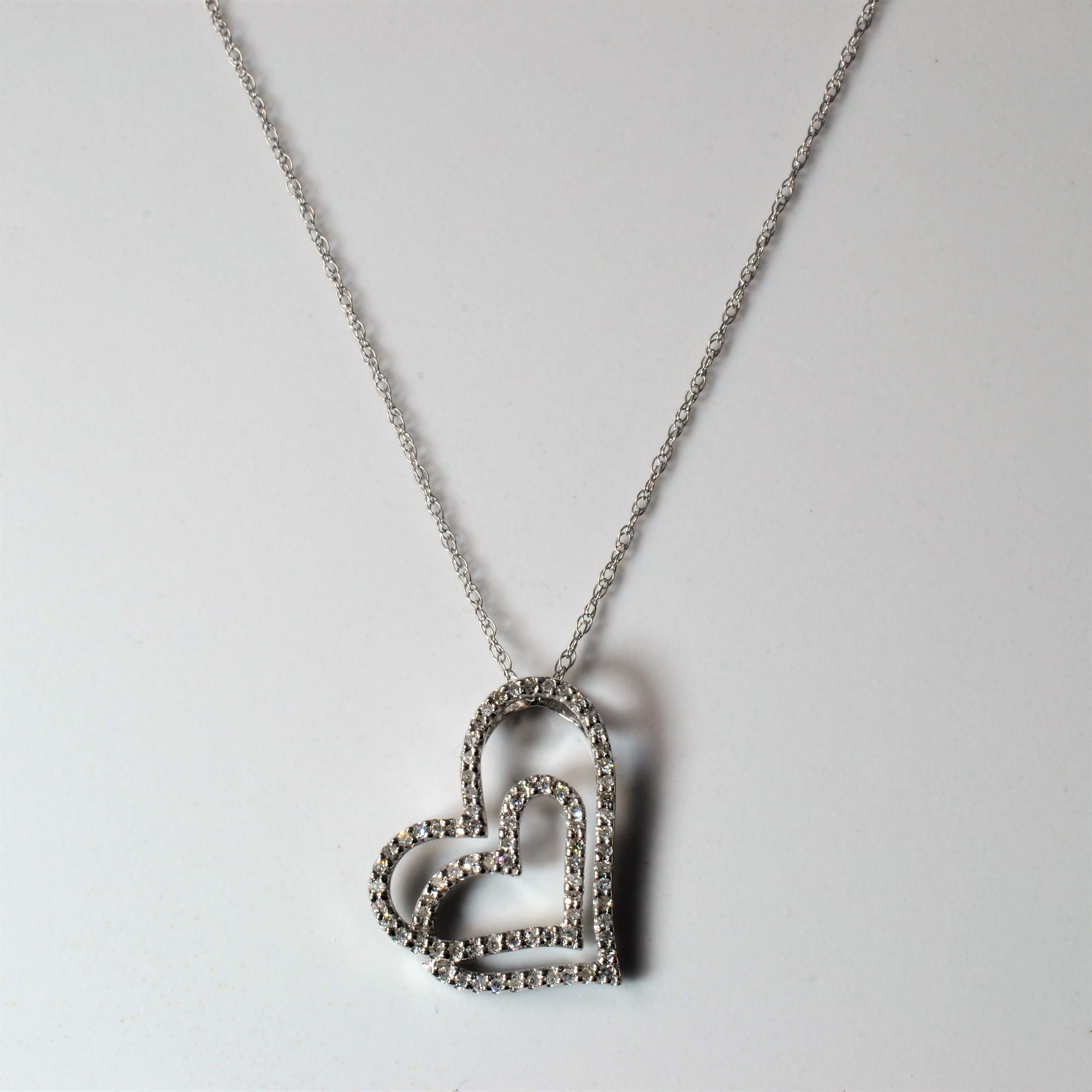 Double Heart Diamond Necklace | 0.20ctw | 16