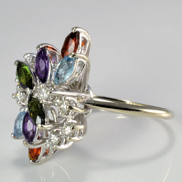 Floral Inspired Diamond & Multi Gemstone Ring | 0.40 ctw, SZ 9 |