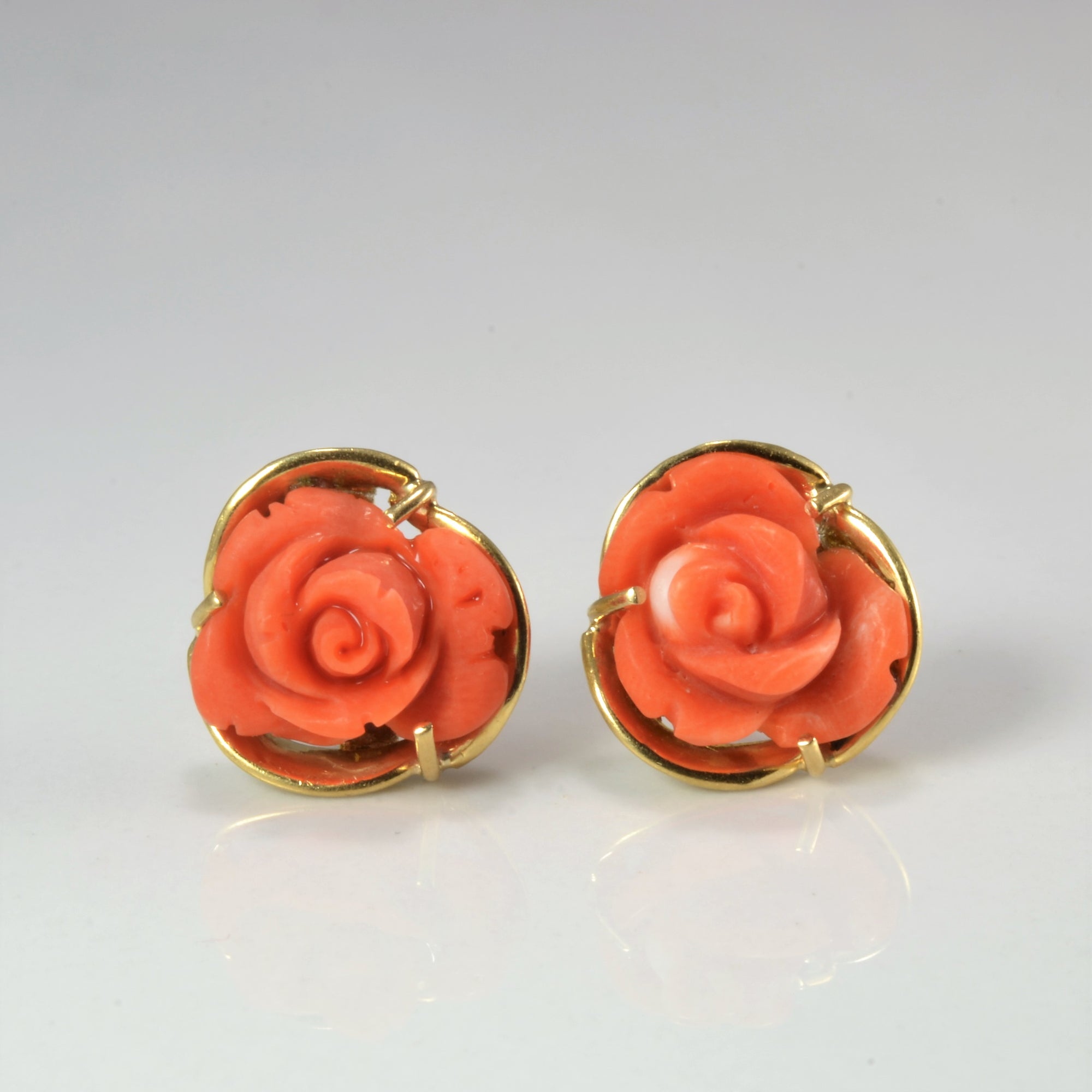 Rose Carved Coral Stud Earrings