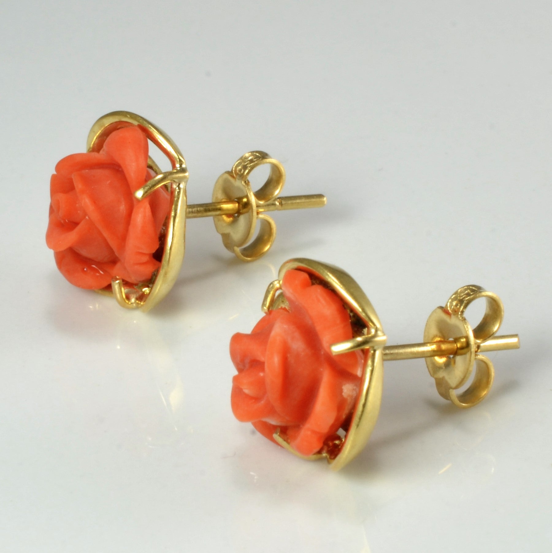 Rose Carved Coral Stud Earrings