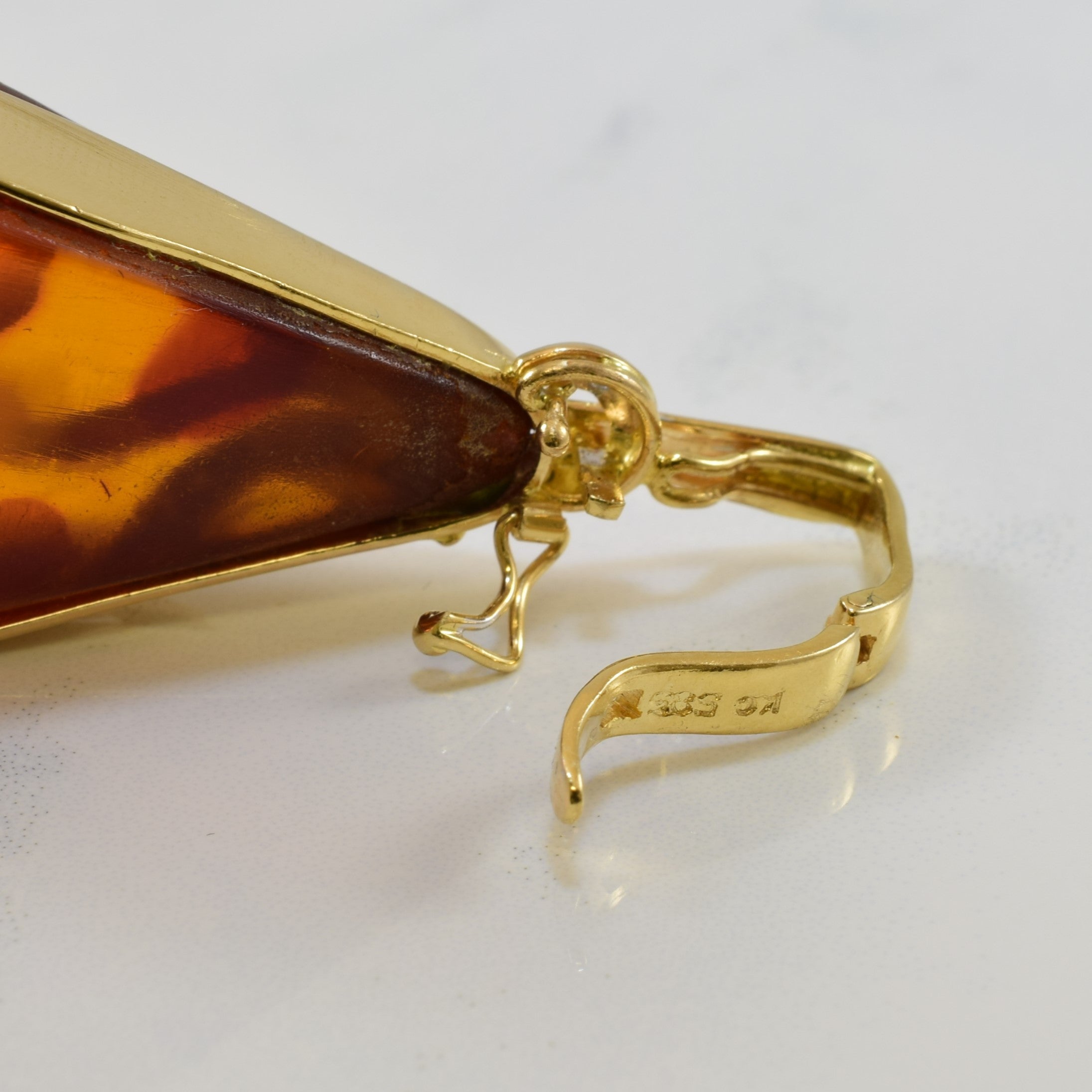Free Form Amber & Diamond Clip On Pendant | 45.00ct, 0.04ctw |