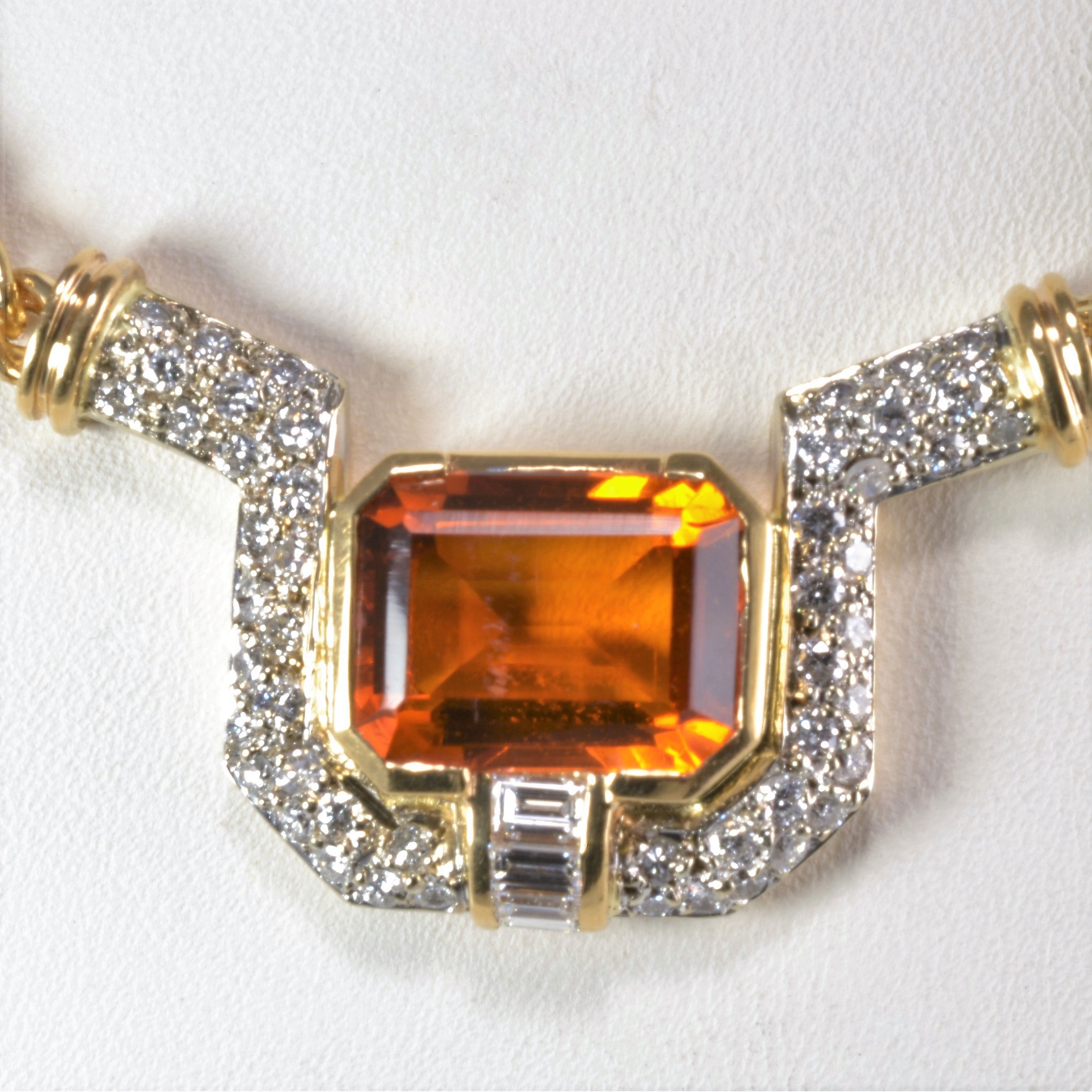 Beautiful Bezel Citrine & Multi Diamond Rope Chain Neckalce | 0.86 ctw, 16''|