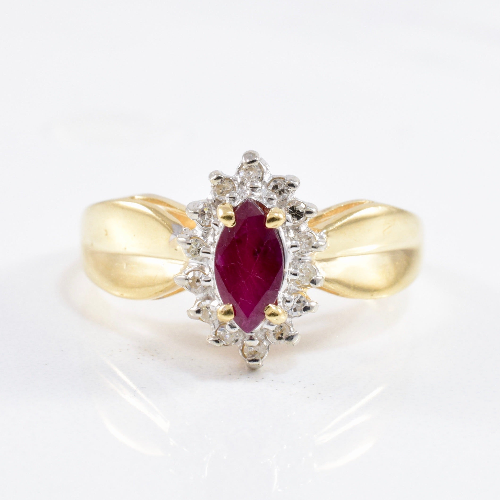 Marquise Ruby Diamond Halo Ring | 0.07ctw, 0.40ct | SZ 7 |