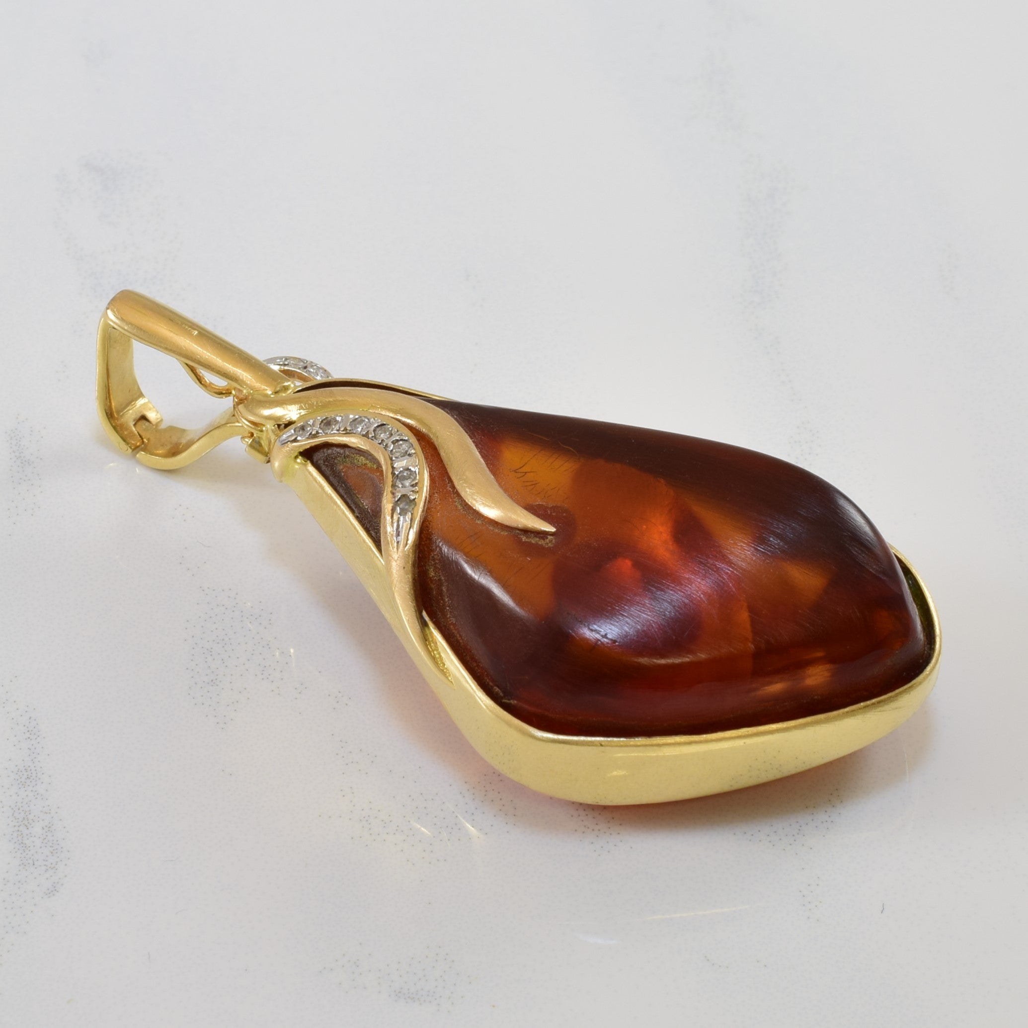 Free Form Amber & Diamond Clip On Pendant | 45.00ct, 0.04ctw |