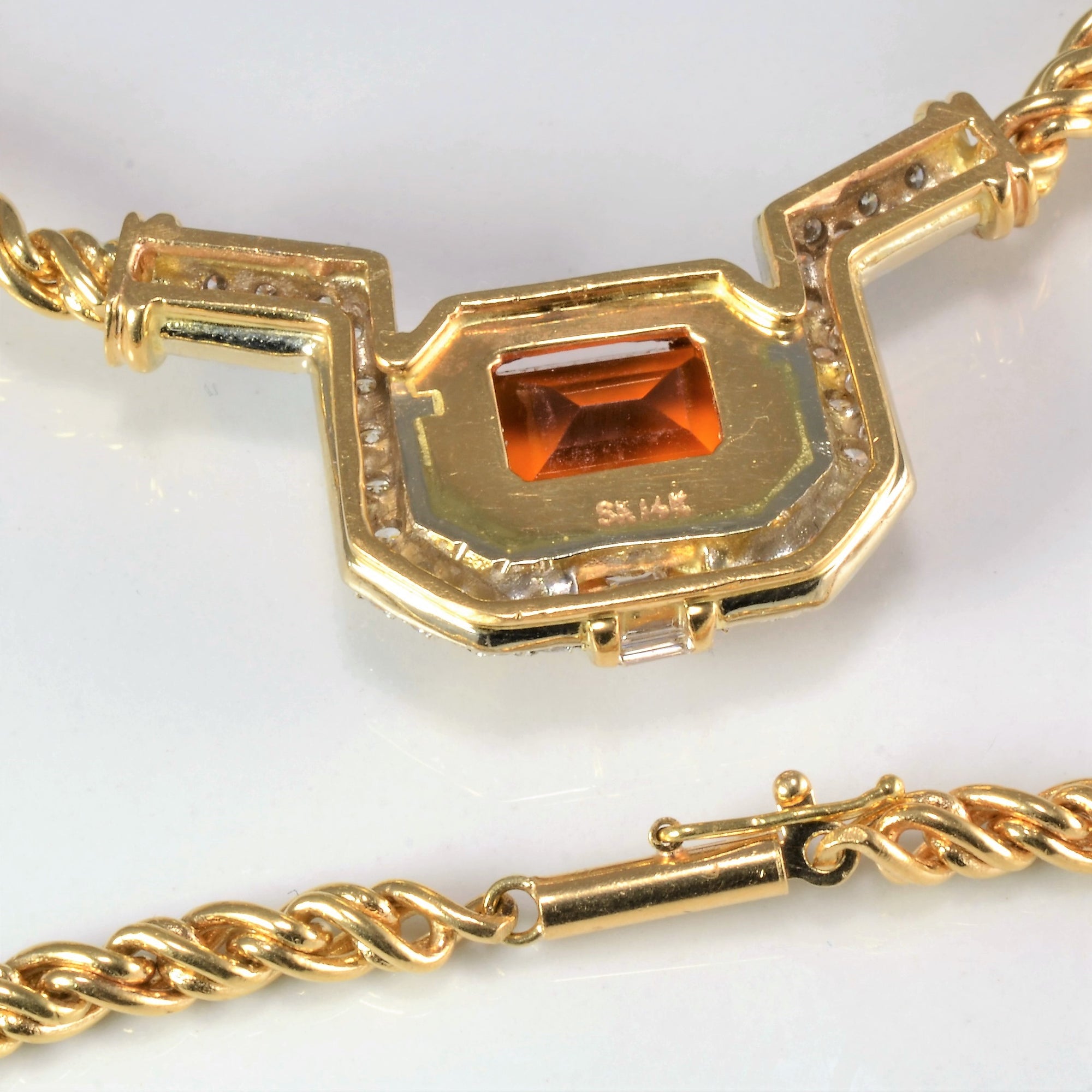 Beautiful Bezel Citrine & Multi Diamond Rope Chain Neckalce | 0.86 ctw, 16''|