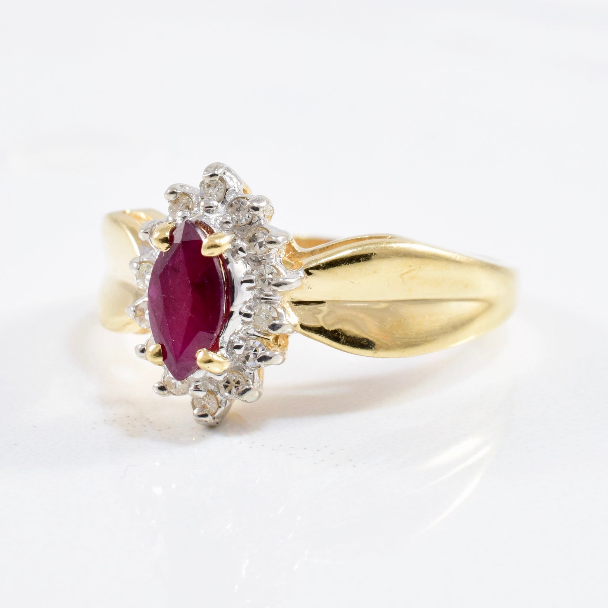 Marquise Ruby Diamond Halo Ring | 0.07ctw, 0.40ct | SZ 7 |