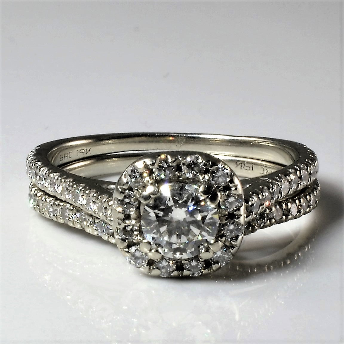 Diamond Halo Engagement Ring & Contour Band | 1.10ctw |