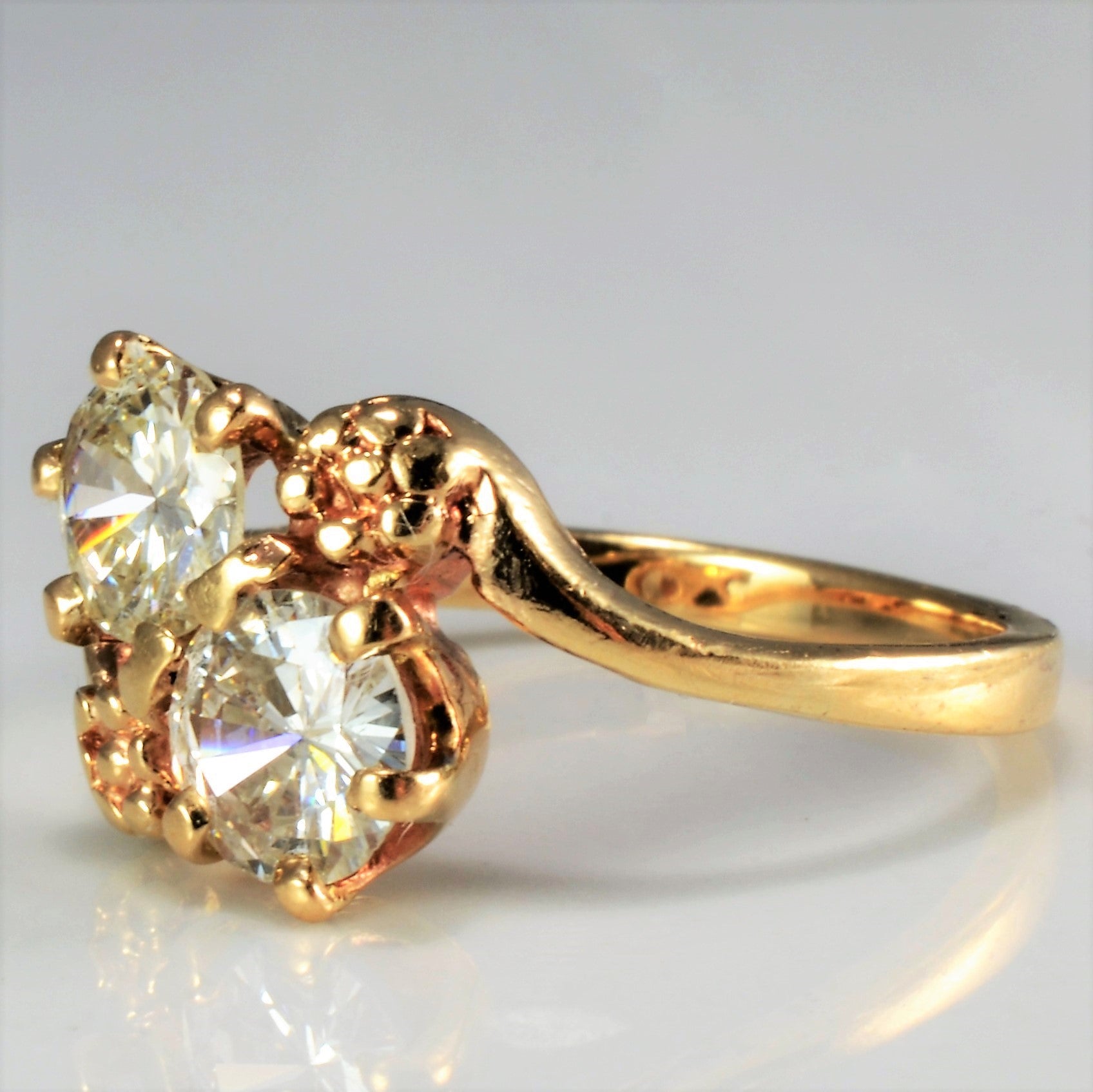 Bypass Two Stone Diamond Vintage Engagement Ring | 0.83 ctw, SZ 3 |