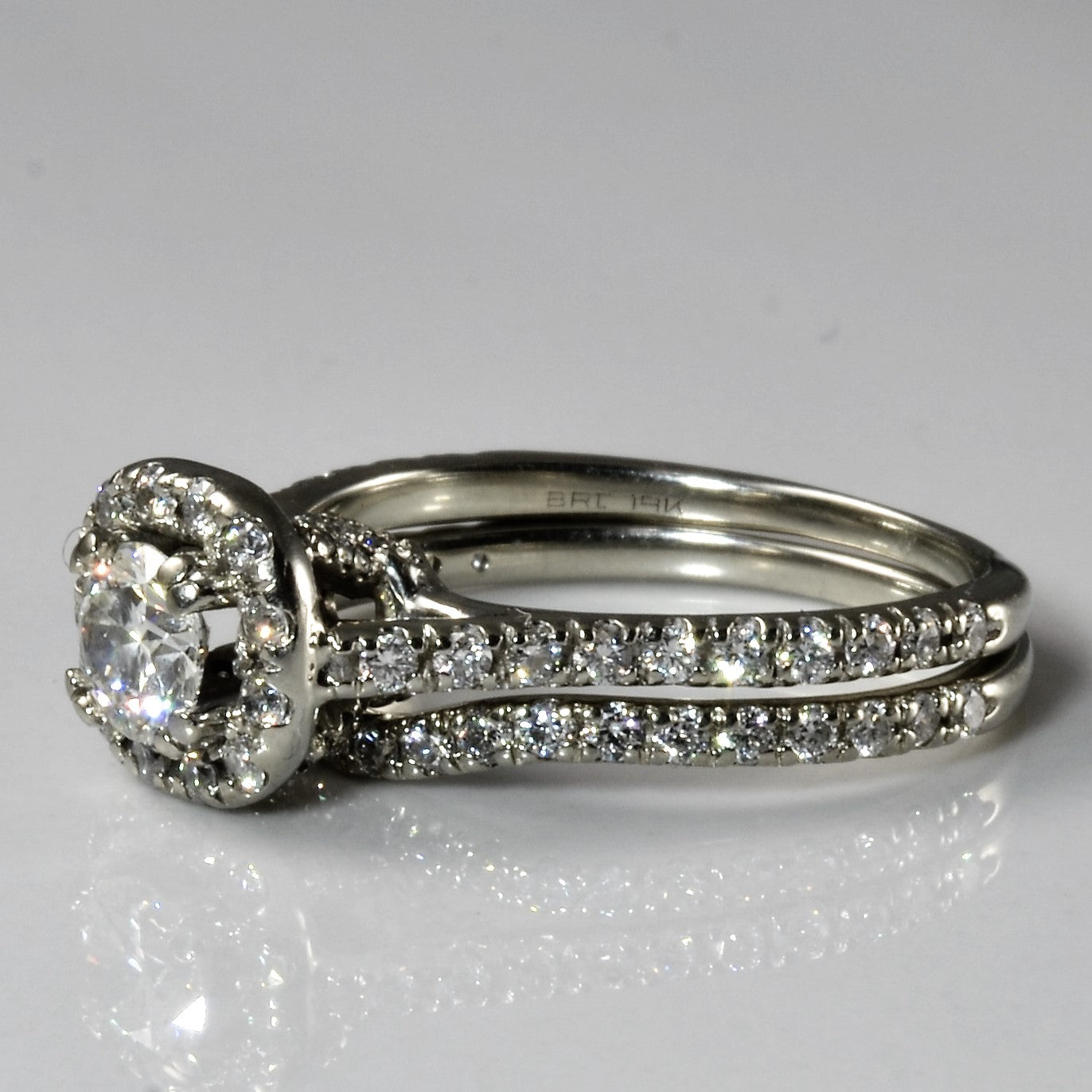 Diamond Halo Engagement Ring & Contour Band | 1.10ctw |